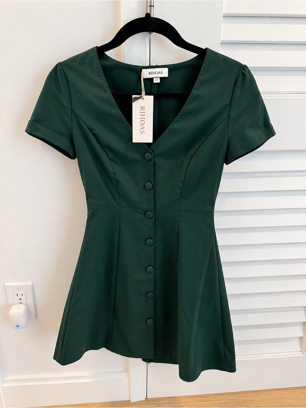 RIHOAS Dark Green Button-Front Fit & Flare Dress